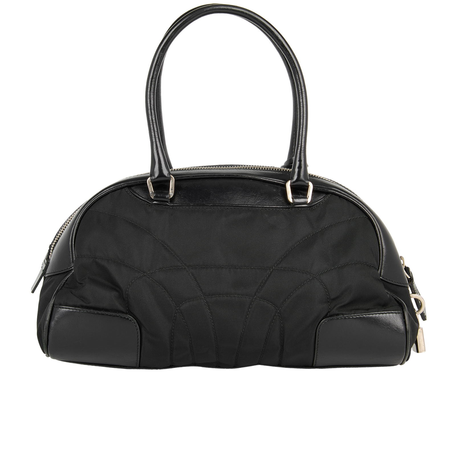 Mini Boston Bag, &pound;150, Handbags, Black, Leather/Nylon (Polymer), Back view